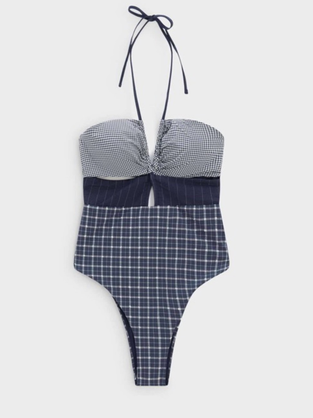 Oysho Gingham Check Patchwork One Piece Swimsuit S